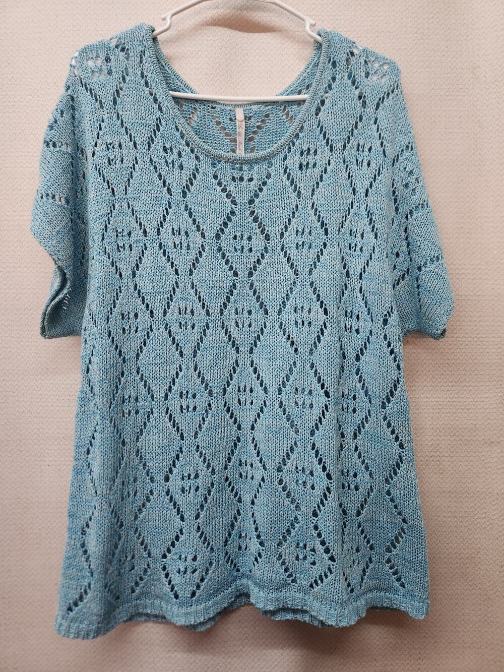 Leo & Nicole Turquoise Vented Open Weave Sweater